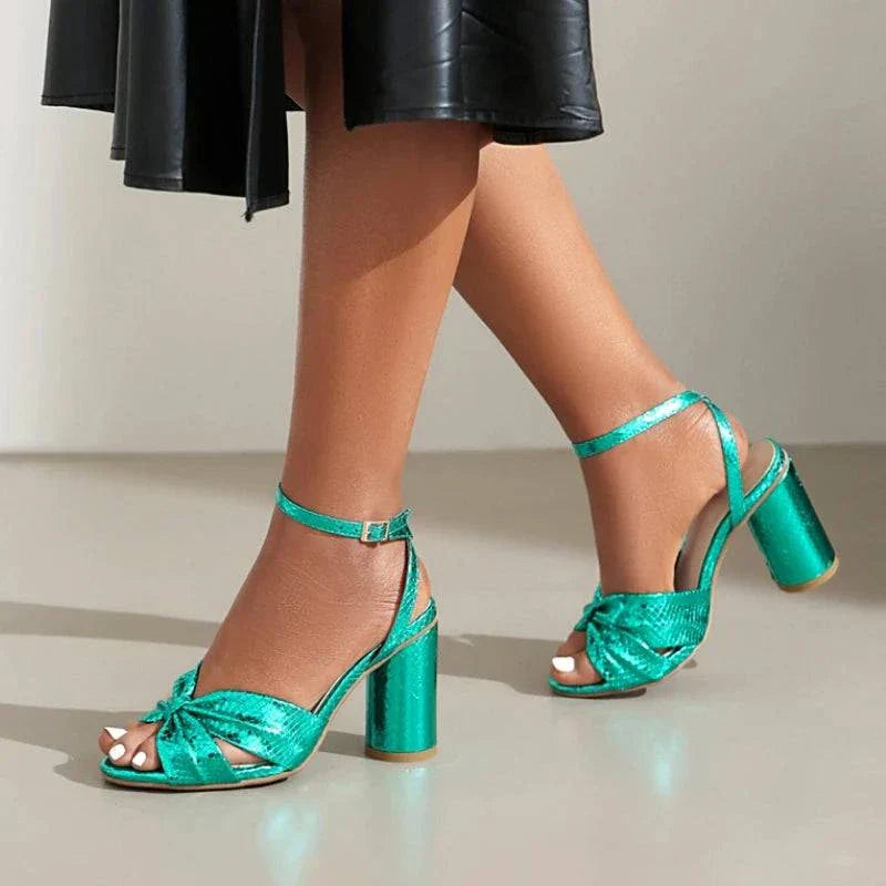 Women's Metallic Block Heel Sandals