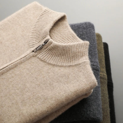 Men's Zip Front Cardigan Ribbed Collar