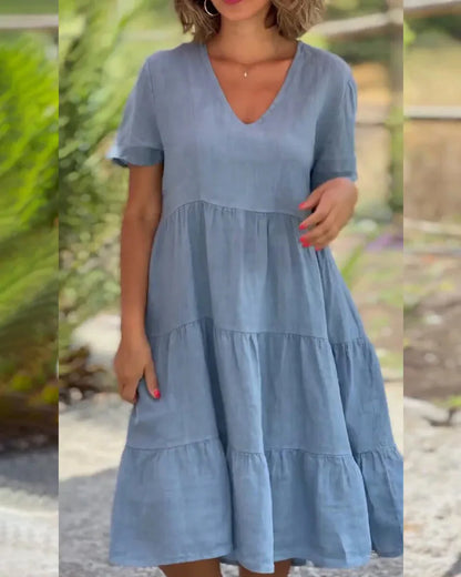 Layered V Neck Summer Dress
