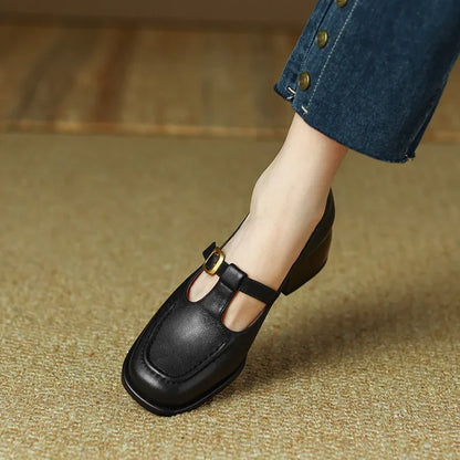 Women's T-Strap Mary Jane Shoes Low Block Heel