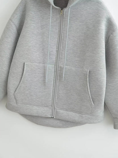 Women's Oversized Zip Hoodie Cotton Casual Grey