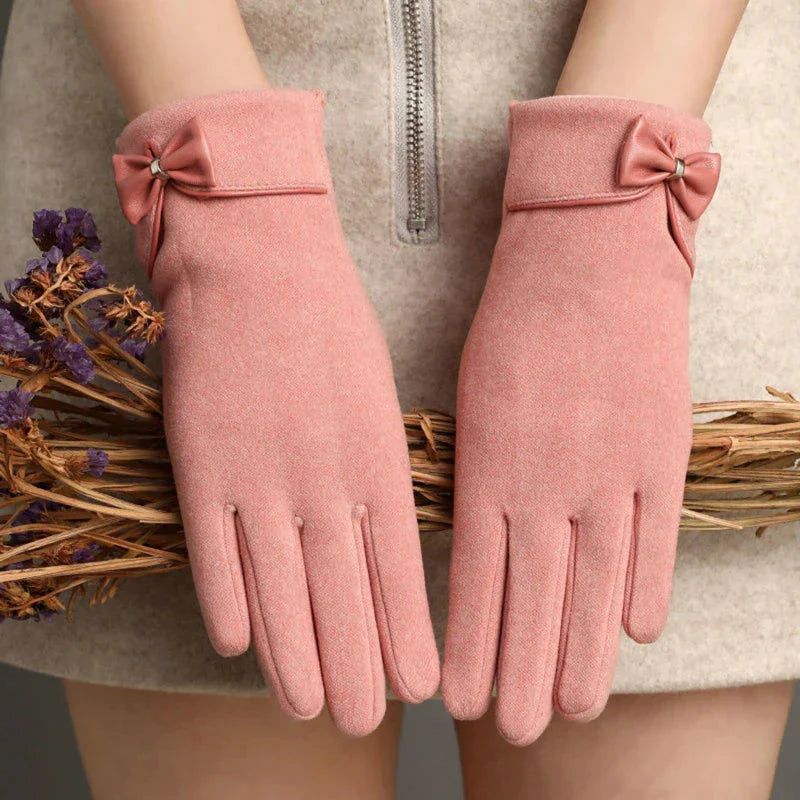 Women's Wrist-Length Gloves Fitted Bow Detail - VibreMode