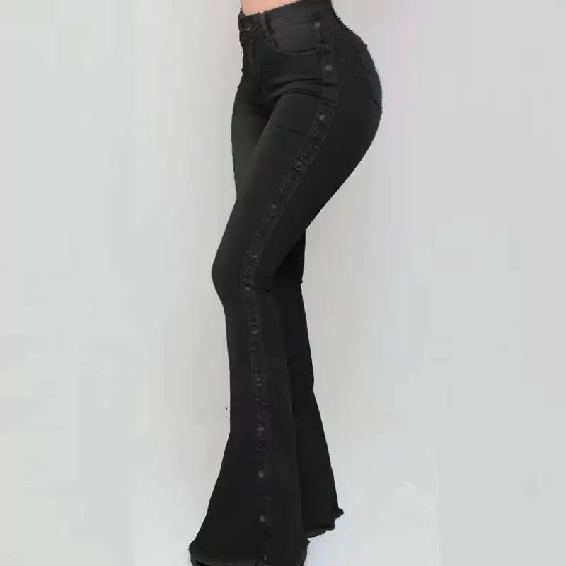 Women's High Waist Flare Jeans Stretch Denim Blue