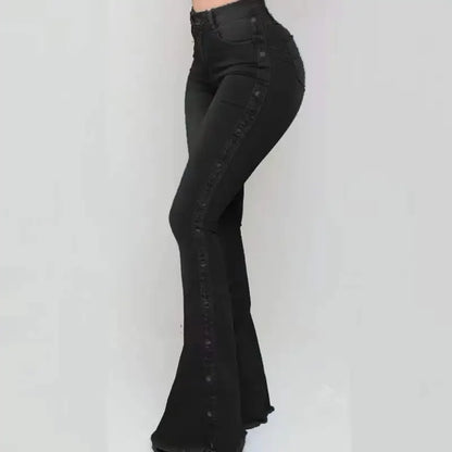 Women's High Waist Flare Jeans Stretch Denim Blue