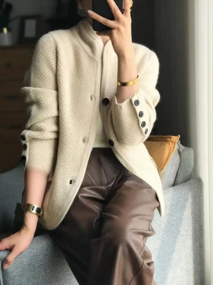 Women's Cardigan Sweater Button Front Contrast Cuffs