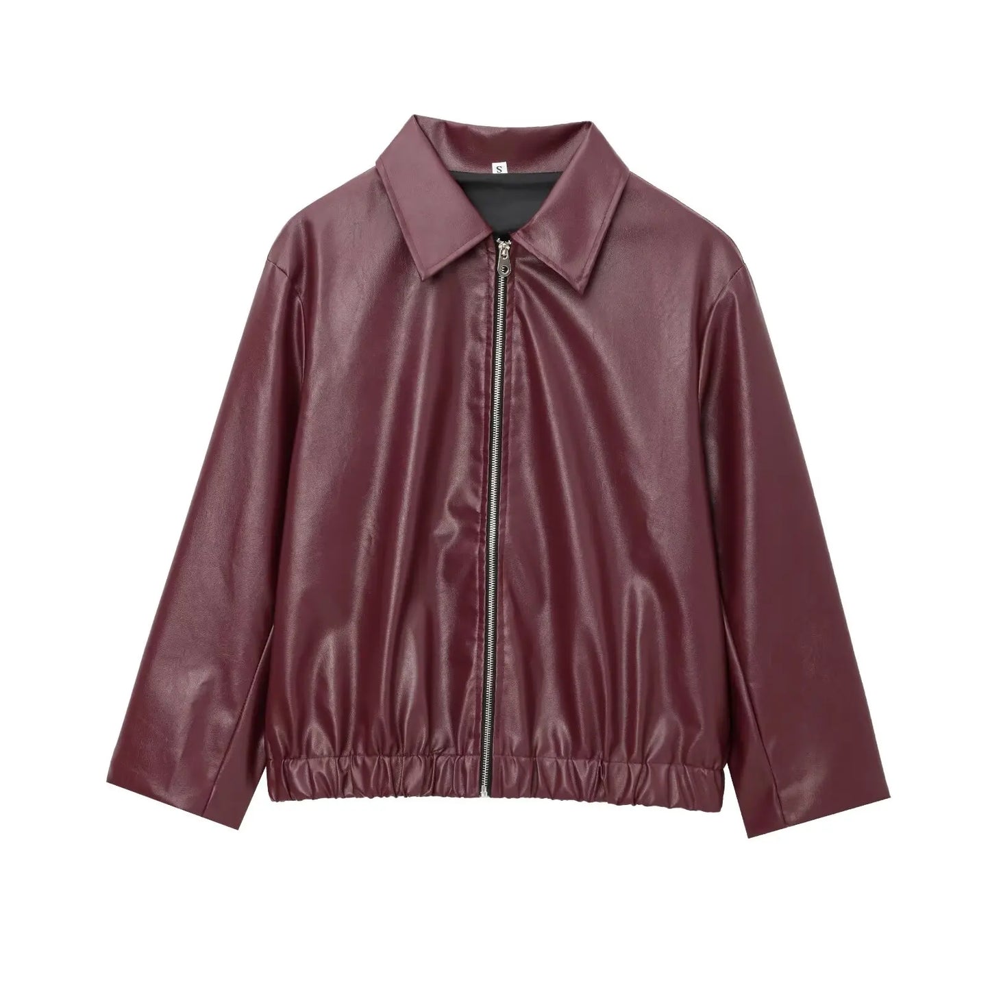 Women's Leather Jacket Zipper Front Classic Lapel Collar