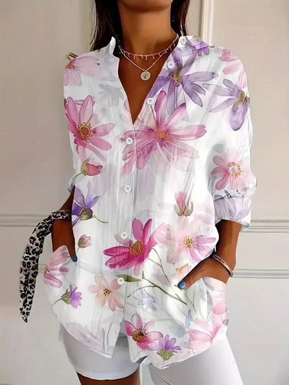 Women's Abstract Print Blouse Button Front