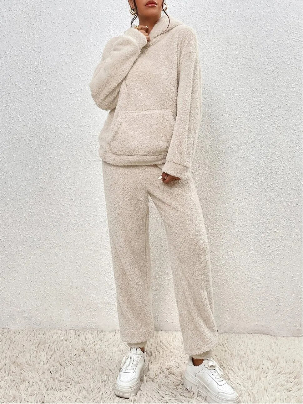 Teddy Hooded House Suit Soft Cozy Beige