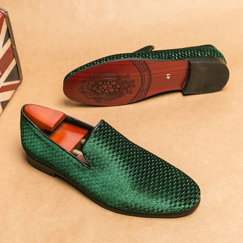 Men's Embossed Leather Slip-On Loafers Geometric Design - VibreMode