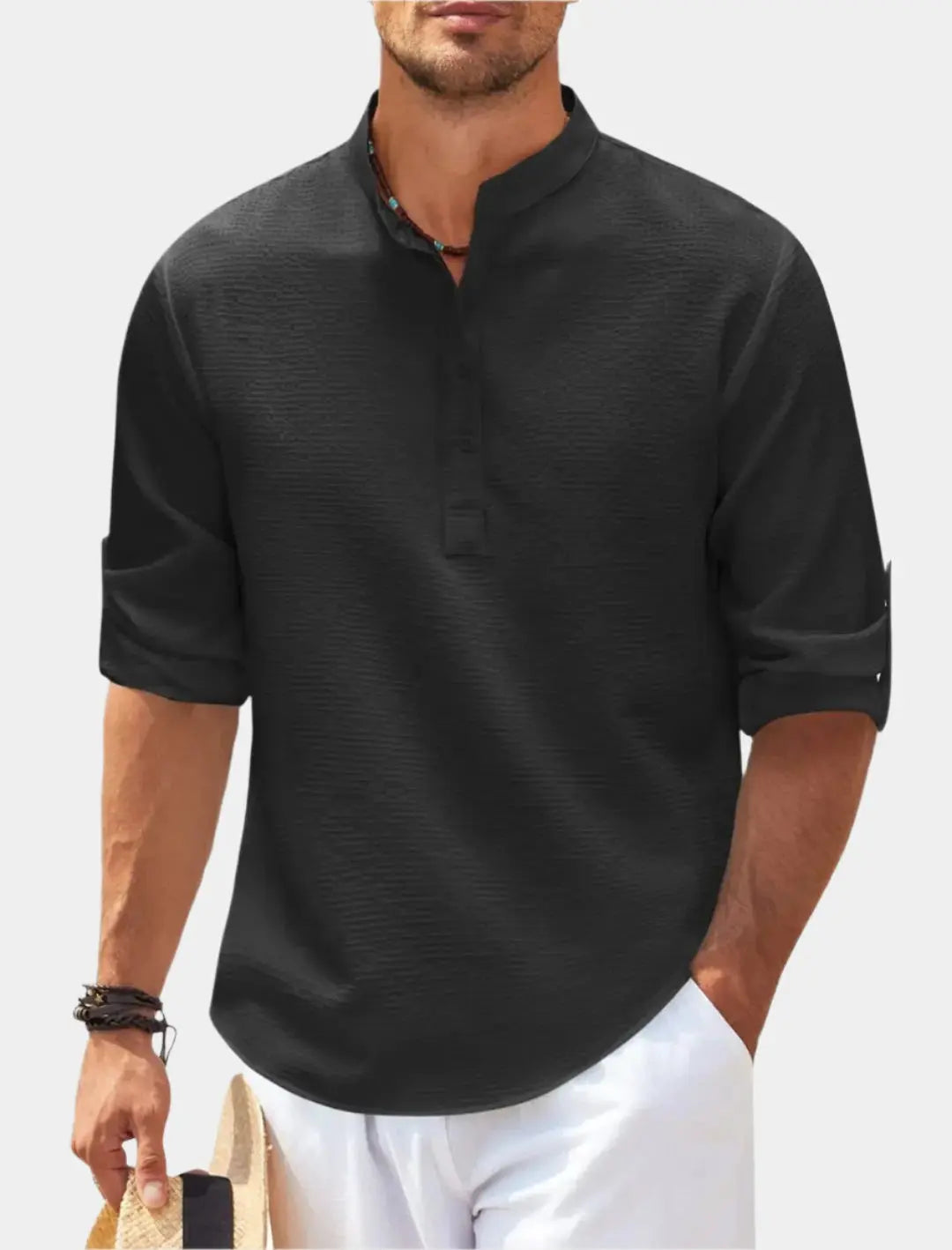Men's Short Sleeve Stand Collar Shirt - VibreMode