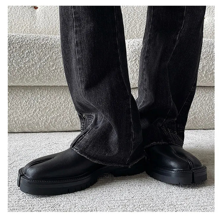 Men's Leather Tabi Loafers Black