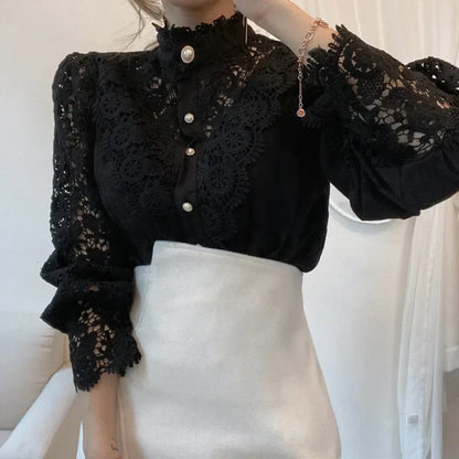 Elegant Lace Trim Women's Blouse
