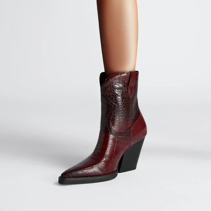 Women's Block Heel Pointed Toe Boots - VibreMode