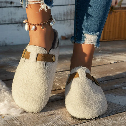 Women's Slip-On Slippers Soft Comfortable Buckle Detail Beige