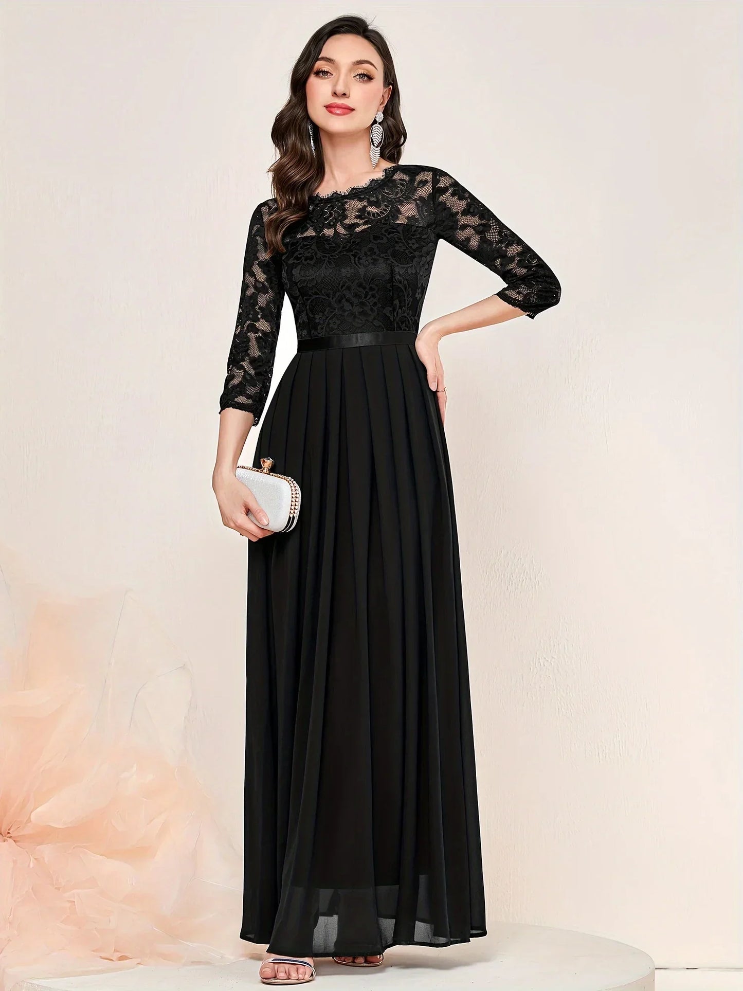 Elegant Lace Ruffled Cap Sleeve Party Gown