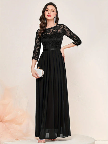 Elegant Lace Ruffled Cap Sleeve Party Gown