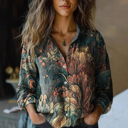Women's Classic Floral Long Sleeve Button Down Shirt