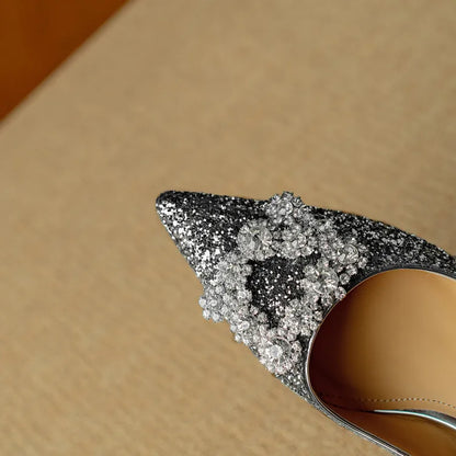 Sparkly High Heel Pumps with Crystal Strap Detail