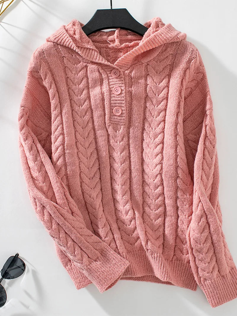 Women's Knit Button Hoodie