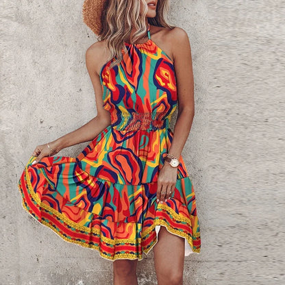 Chic V Neck Sleeveless Floral Mini Summer Dress