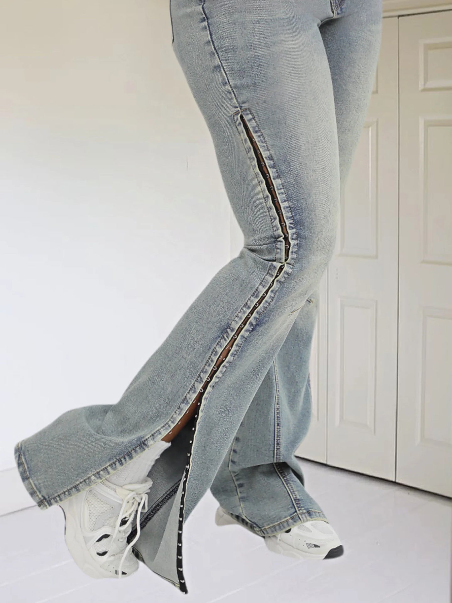 Women's Slim Fit Jeans Side Split Design Dark Blue