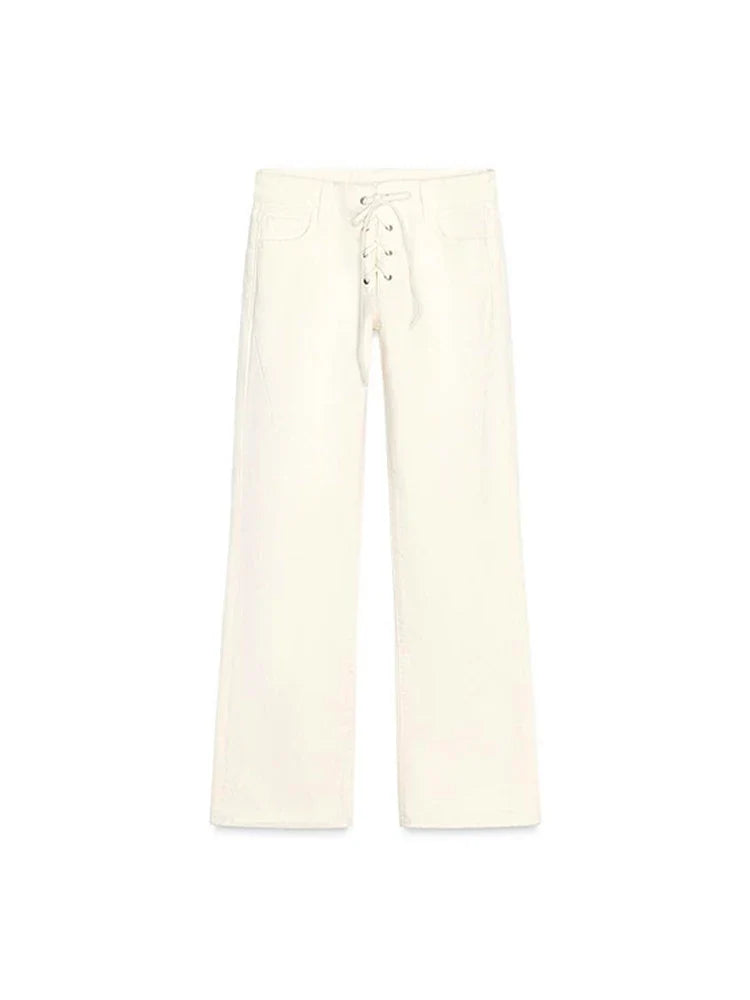 Women's High Waist White Denim Jeans Straight Leg