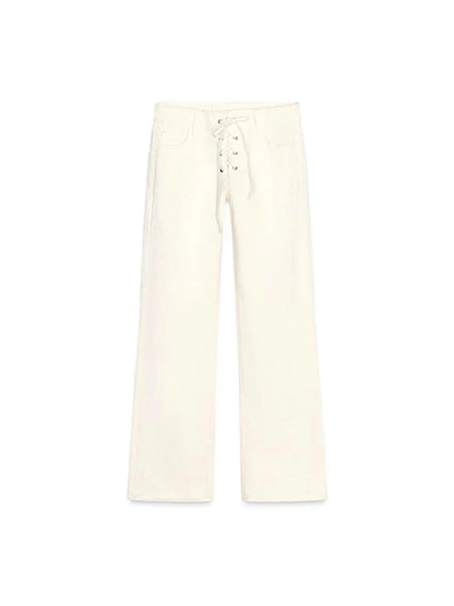 Women's High Waist White Denim Jeans Straight Leg