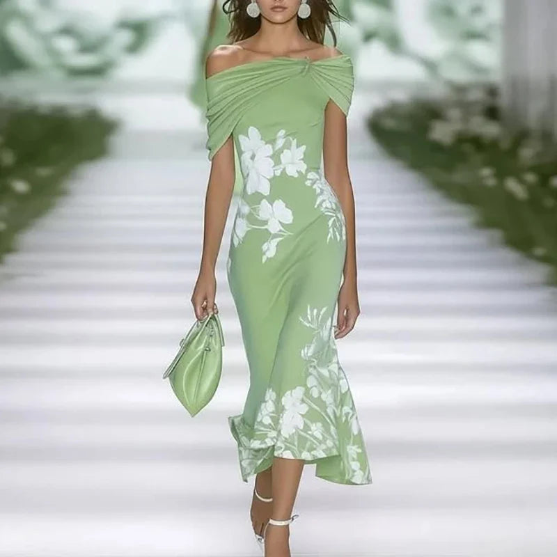 Women's Mermaid Midi Dress Off-Shoulder Floral