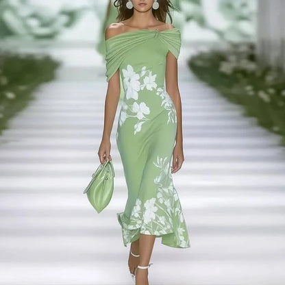 Women's Mermaid Midi Dress Off-Shoulder Floral