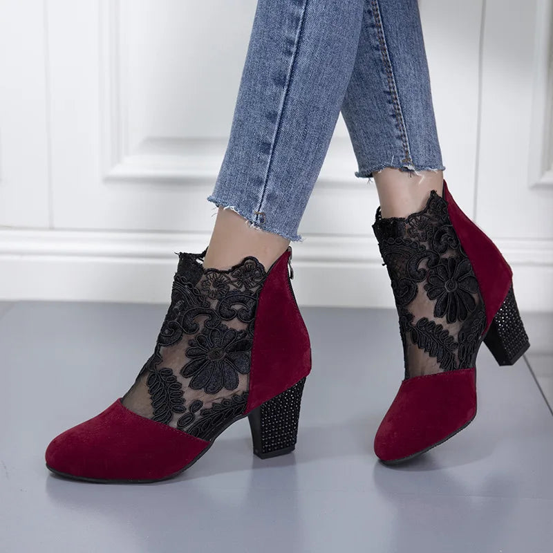 Elegant Women's Lace High Heel Mesh Boots