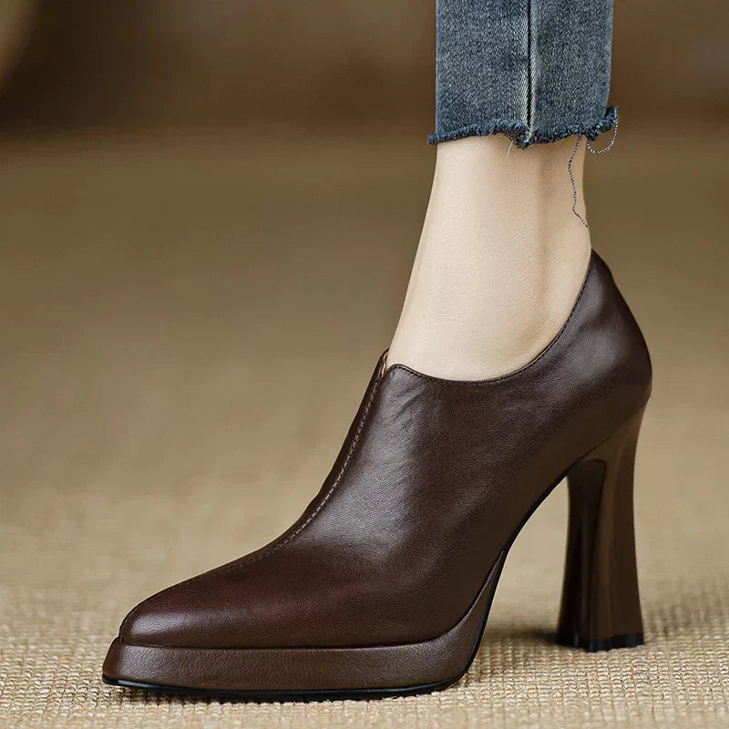 Elegant Women's High Block Heel Zip Pumps