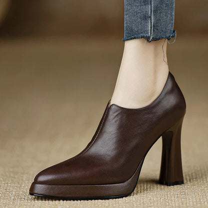 Women's High Heel Pumps Platform Block Heel Side Zipper