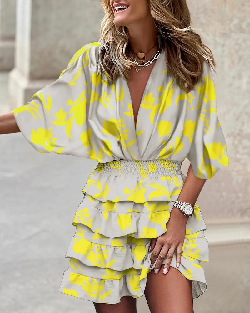 Women's Floral Wrap Dress Ruffle Tiered - VibreMode