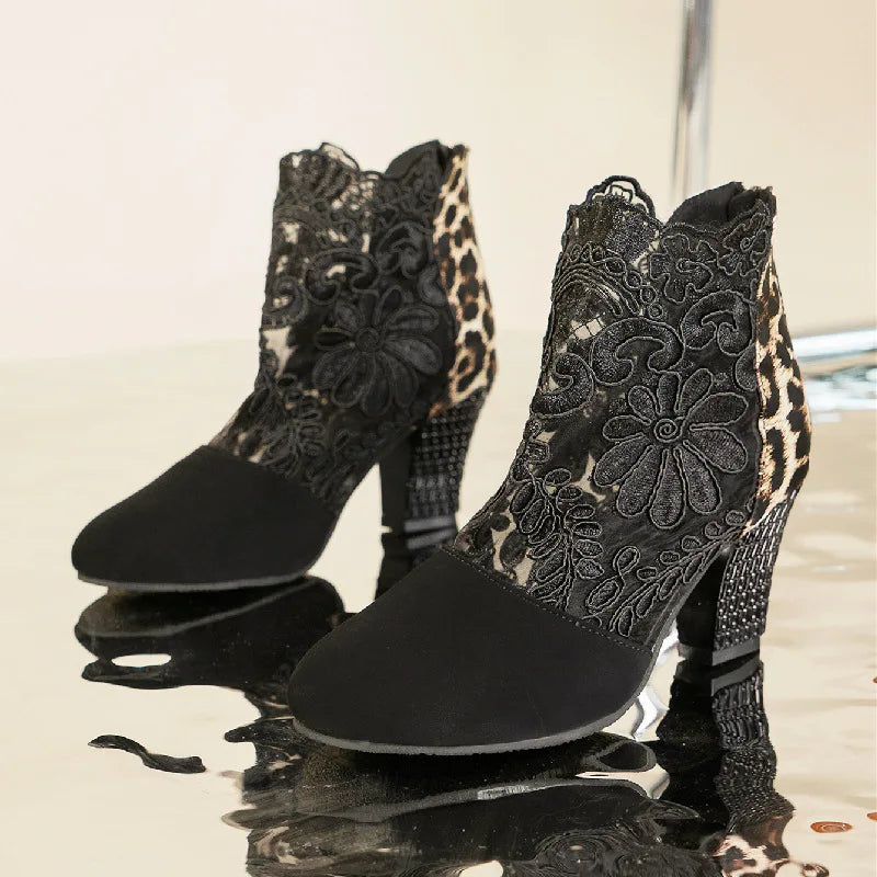 Elegant Women's Lace High Heel Mesh Boots