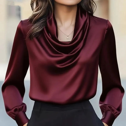 Women's Cowl Neck Satin Blouse - VibreMode