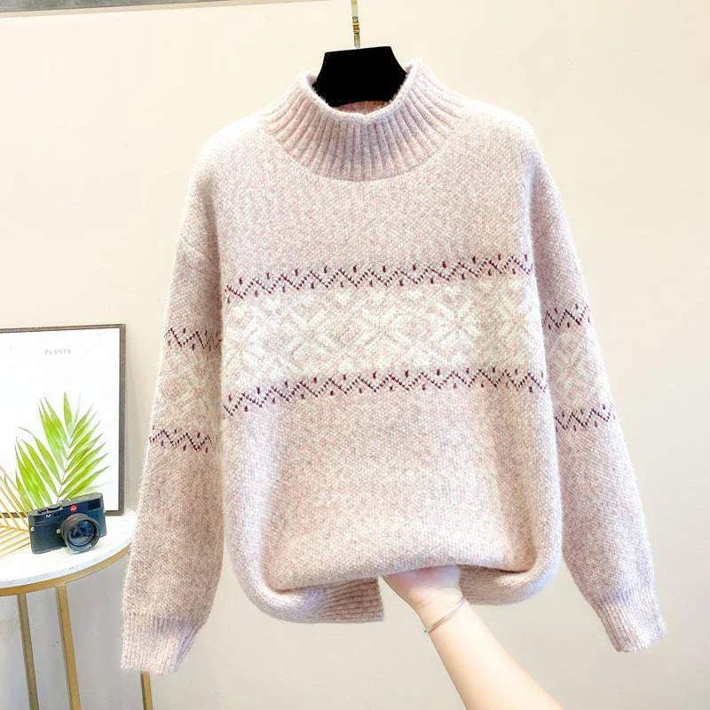 Warm Snowflake Patterned Pullover Sweater