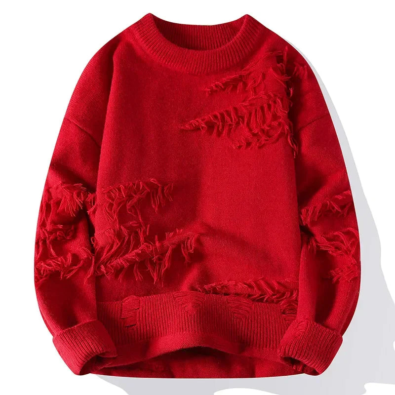 Rugged Textured Crew Neck Sweater - VibreMode