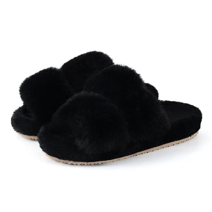 Women's Open Toe Plush Slippers Adjustable Strap Soft Sole