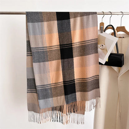 Womens Plaid Scarf Tassel Wool Red