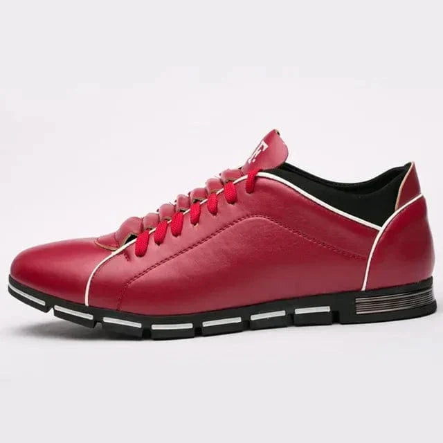 Men's Lace-Up Sneakers Leather Comfortable Black