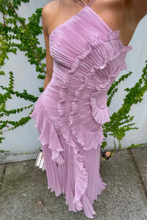 Women's Maxi Halter Evening Dress Pleated Design
