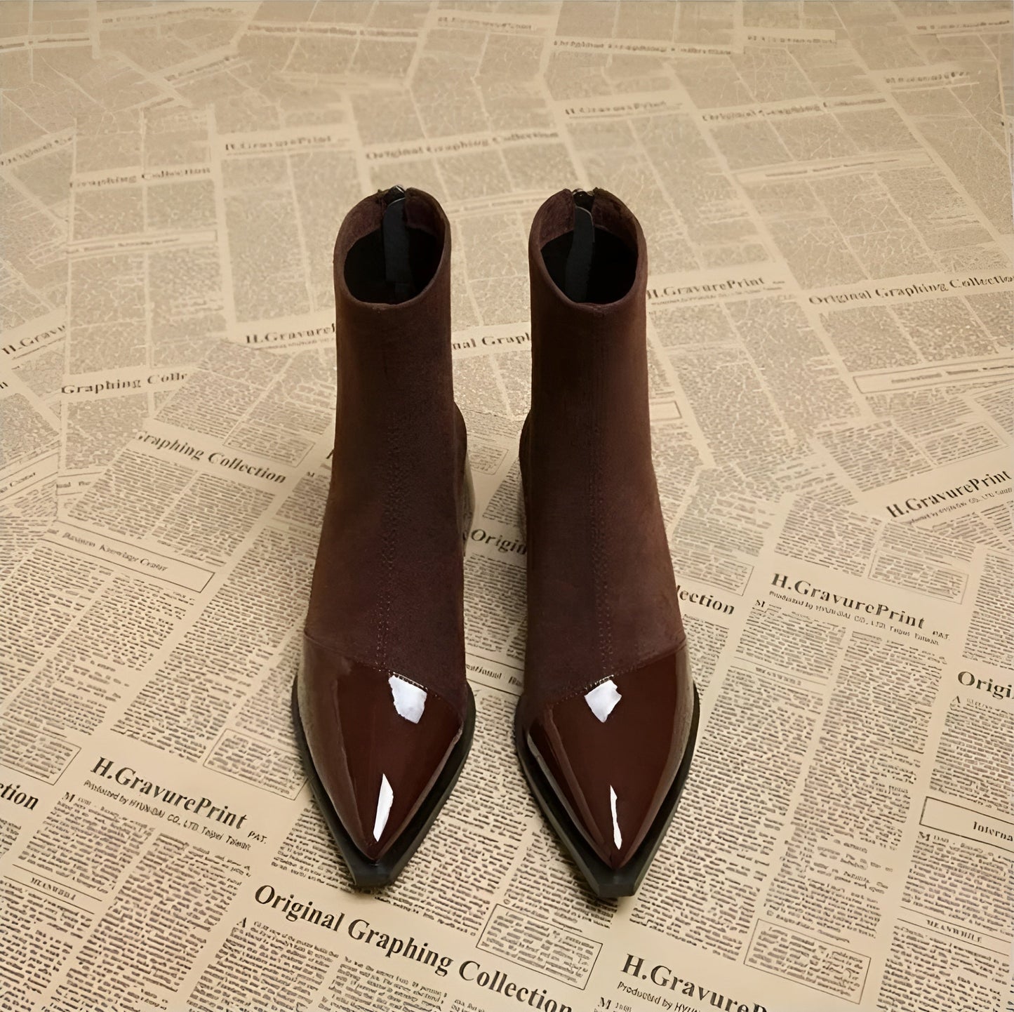 Women's Ankle Boots Pointed Toe Block Heel Black