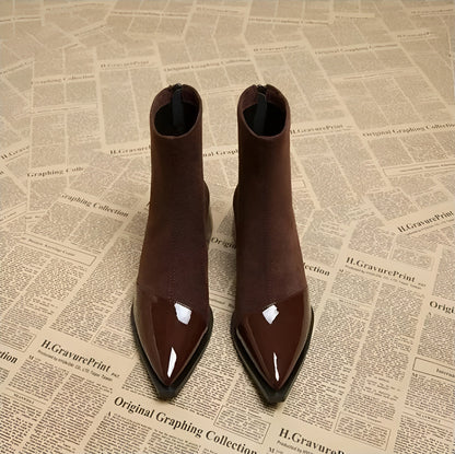 Women's Ankle Boots Pointed Toe Block Heel Black