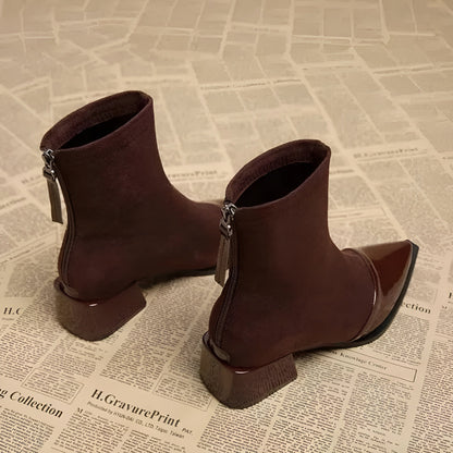 Women's Ankle Boots Pointed Toe Block Heel Black