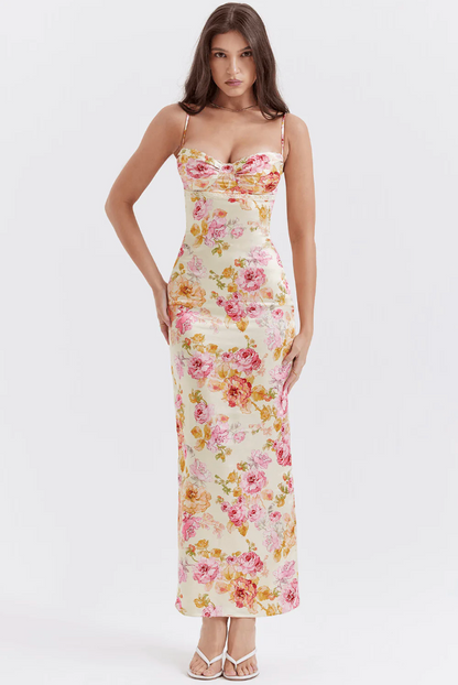 Women's Floral Spaghetti Strap Wedding Guest Dress - VibreMode