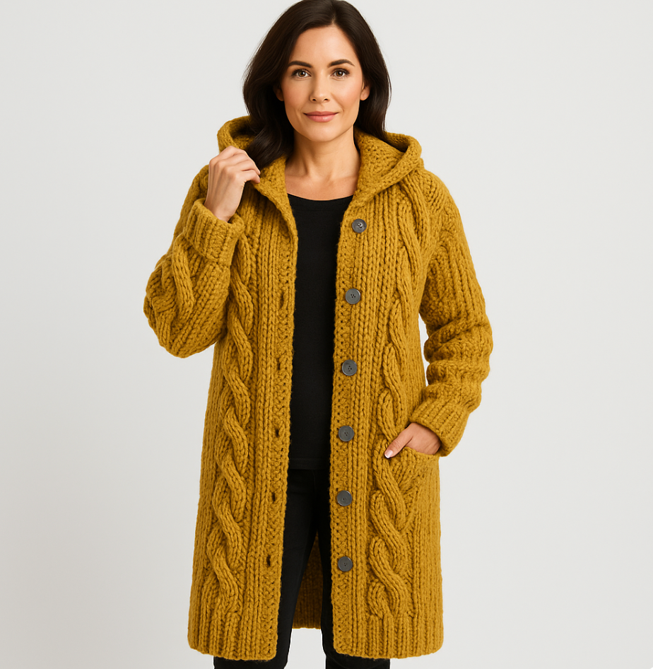 Warm Cable Knit Hooded Jacket Coat