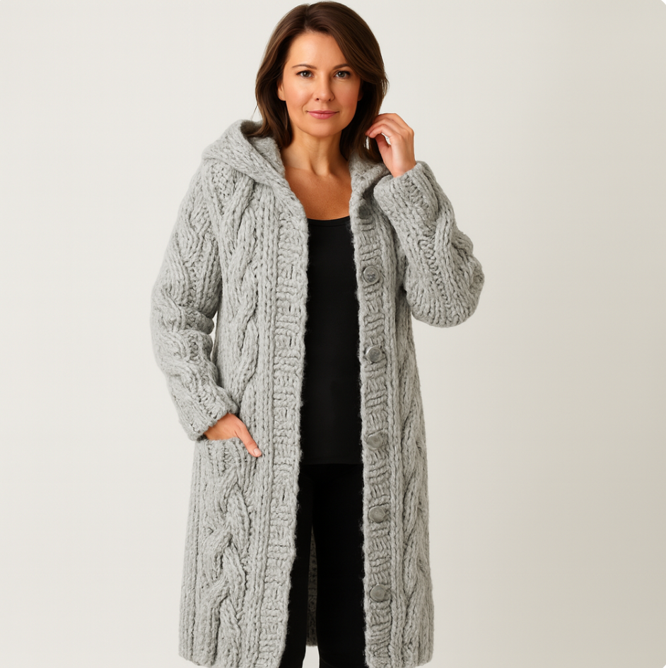 Warm Cable Knit Hooded Jacket Coat
