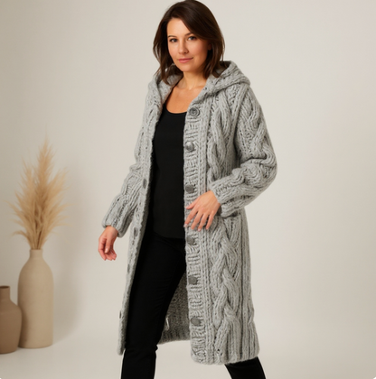 Warm Cable Knit Hooded Jacket Coat