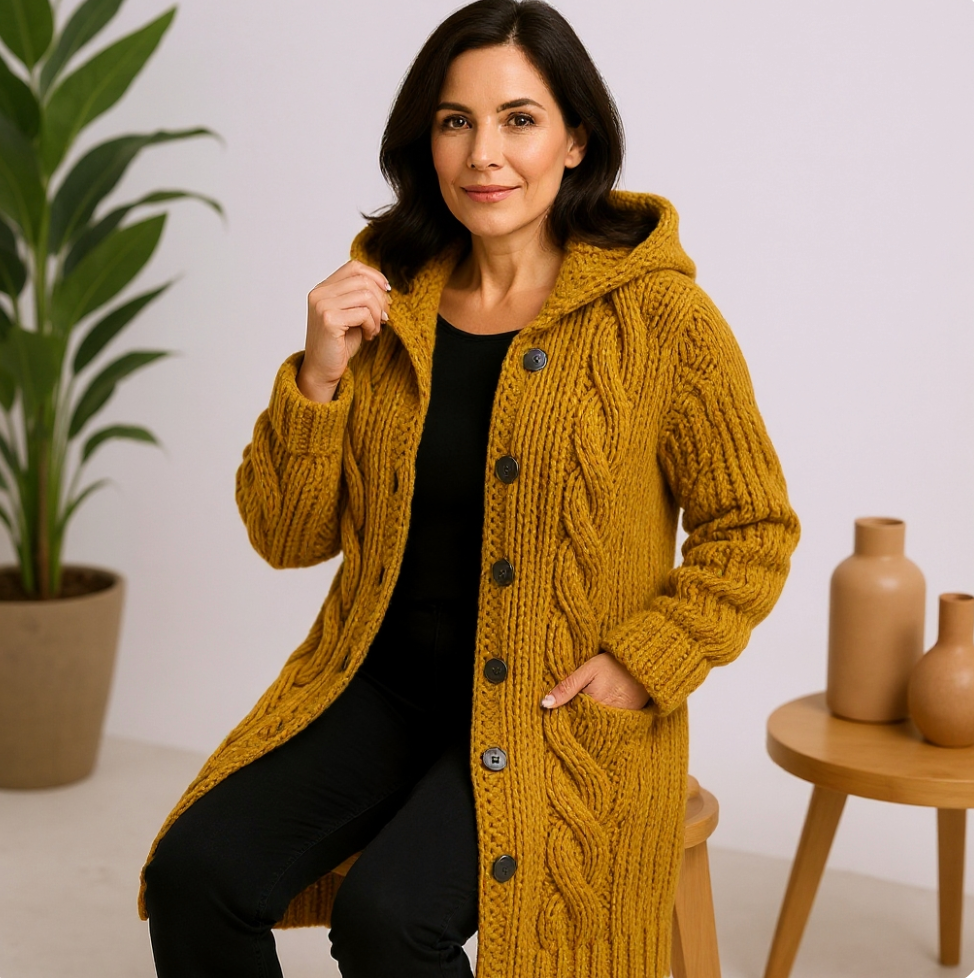 Warm Cable Knit Hooded Jacket Coat