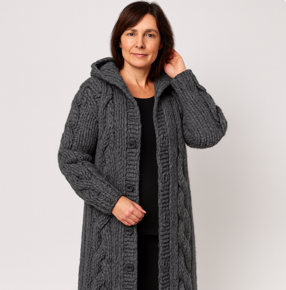 Warm Cable Knit Hooded Jacket Coat